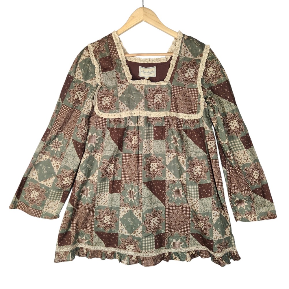 Slow Sunday Tennessee Jessica Dress XS Green Mini Patchwork  Organic Cotton NWT